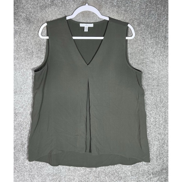 Fever Sleeveless Top Womens Size Large Gray-Green V-Neck High-Low Center Pleat - Picture 1 of 7